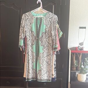 Elegant Mint and Black Patterned Dress